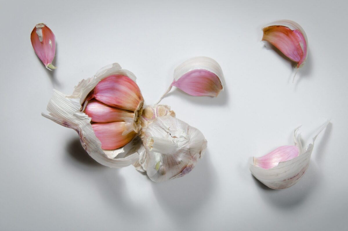 white and pink garlic 
